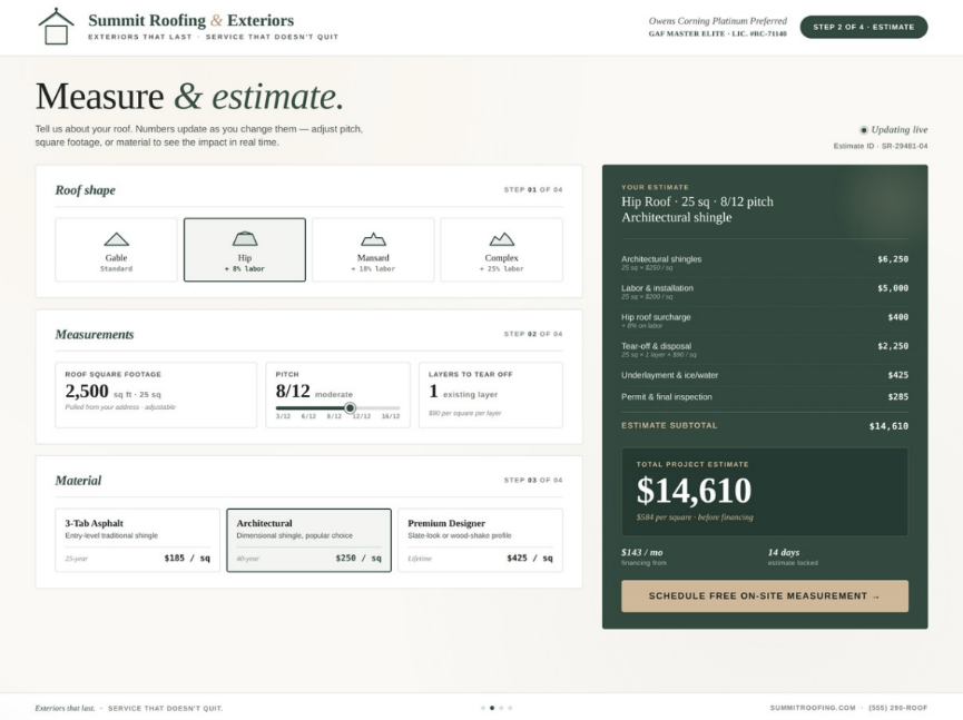 Summit Roofing Estimator screenshot